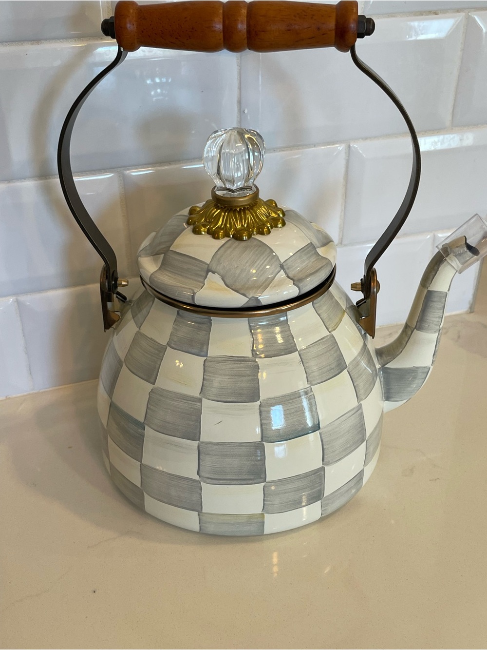 MACKENZIE - CHILDS “STERLING CHECK” 2 QT. TEA KETTLE *NWT $170.00